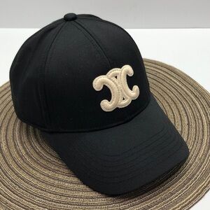Celine Black Hat with Cream Emblem